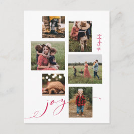 Red Script Joy Multi-Foto Holiday Postcard Feiertagspostkarte