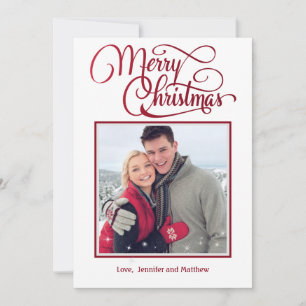 Red Script Merry Christmas Sparkle Foto Feiertagskarte