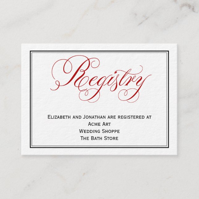 Red Script Wedding Registry Information Card Begleitkarte (Vorderseite)