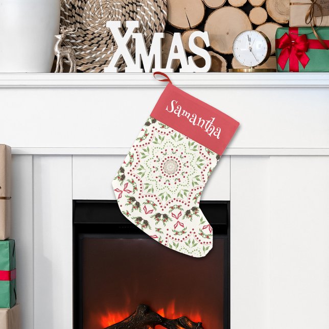 Red Script Weihnachtsmuster Personalisiert Kleiner Weihnachtsstrumpf (Christmas holiday mandala pattern Holiday Stocking. )