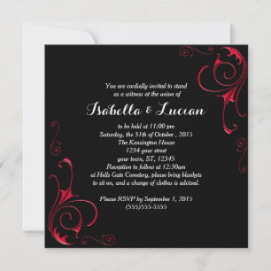 Red Scroll Moderne Goth Wedding Einladungen