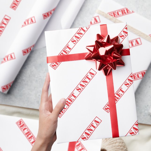Red Secret Santa Text Weihnachtswrapping Paper Geschenkpapier (A simple red and white Secret Santa stamped style wrapping paper for your annual Gift Exchange)
