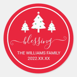 Red Segen Weihnachtsbäume Name Runder Aufkleber