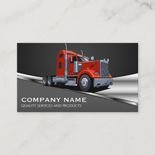 Red Semi Truck Logo | Metallic Visitenkarte (Vorderseite)