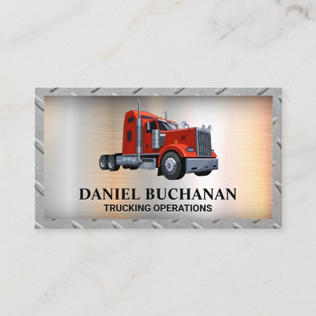 Red Semi Truck | Metal Background Business Card Visitenkarte