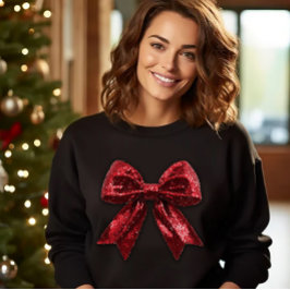 Red Sequence Christmas Bow Sweatshirt