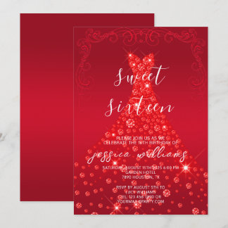 Red Sequin Ball Gown & Wirbel Sweet 16 Birthday Einladung