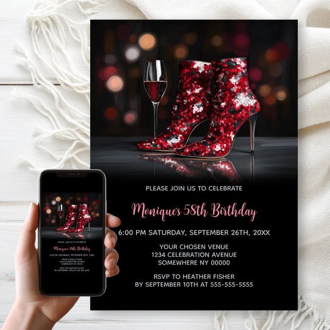 Red Sequin Boots Any Age Birthday Party Einladung (Von Creator hochgeladen)