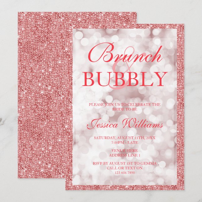 Red Sequins Brunch & Bubbly Brautparty Einladung (Vorne/Hinten)