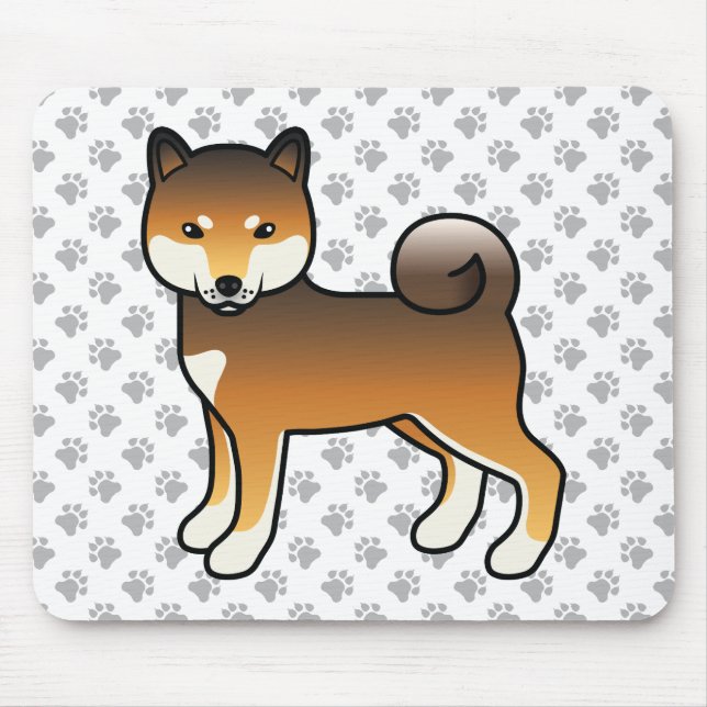 Red Sesame Shiba Inu Cartoon Dog & Paws Mousepad (Vorne)