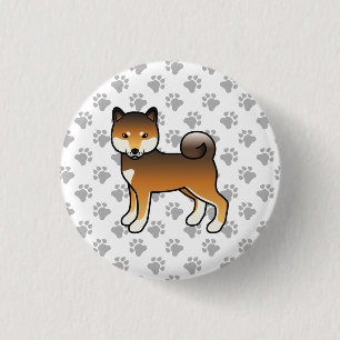 Red Sesame Shiba Inu Niedlich Cartoon Dog & Paws Button
