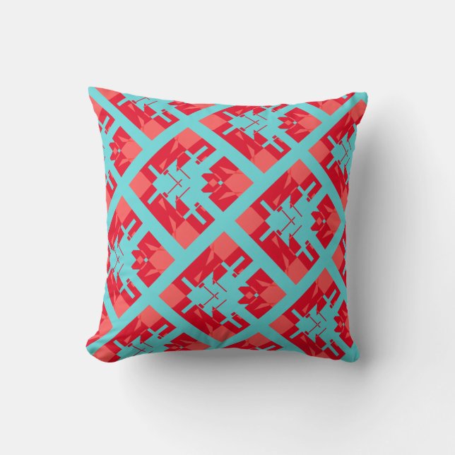 Red Shades Dark Aqua Diagonal Tile Design Kissen (Vorderseite)