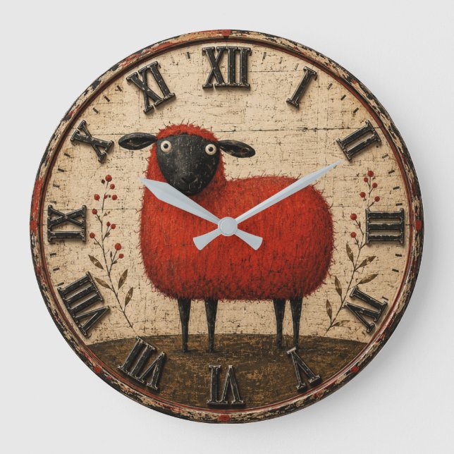 Red Sheep Große Wanduhr (Vorderseite)