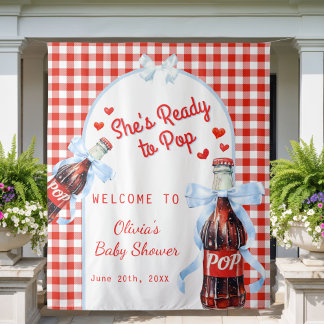 Red She's Ready to Pop Baby Shower Backdrop Wandteppich