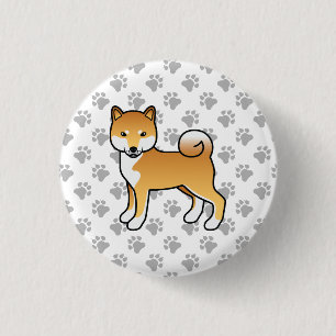 Red Shiba Inu Niedlich Cartoon Dog Illustration &  Button
