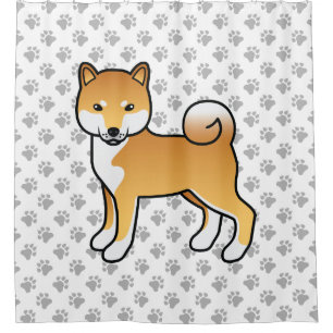 Red Shiba Inu Niedlich Cartoon Dog & Paws Duschvorhang