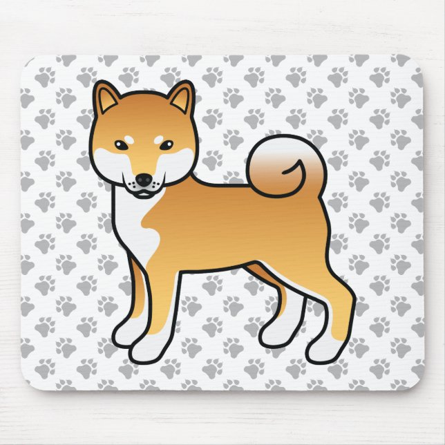 Red Shiba Inu Niedlich Cartoon Dog & Paws Mousepad (Vorne)