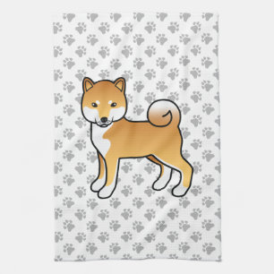 Red Shiba Inu Niedlicher Cartoon Hund mit Paws Mus Geschirrtuch
