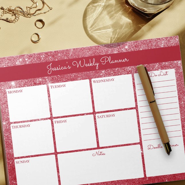 Red Shimmer Custom Weekekly Planer und zu tun List Notizblock (Von Creator hochgeladen)