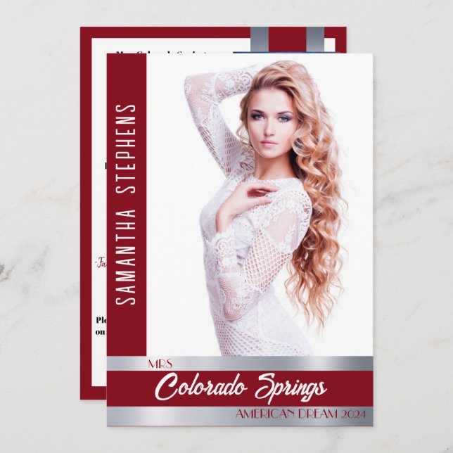 Red Shine Autograph Card for Pageants Einladung (Vorne/Hinten)