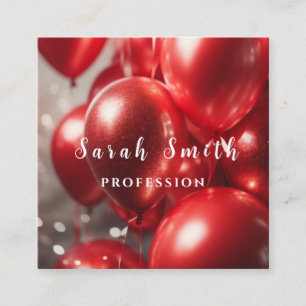 Red Shiny Balloons Party Glitzer Quadratische Visitenkarte