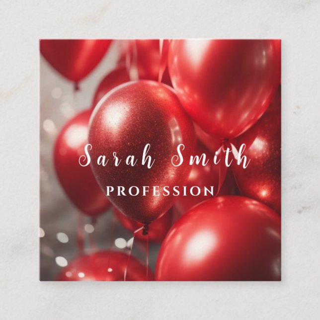 Red Shiny Balloons Party Glitzer Quadratische Visitenkarte (Vorderseite)