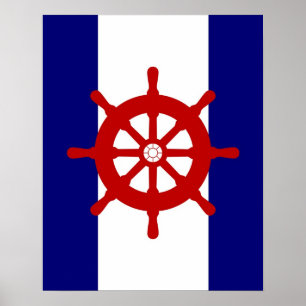 Red Ships Wheel Marine & White Stripes Print Poste Poster