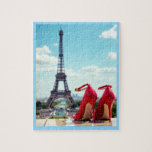 Red Shoes on Eiffel Tower Puzzle<br><div class="desc">Touris Attraction: Eiffel Tower in France
Attribution: leonardo.ai</div>
