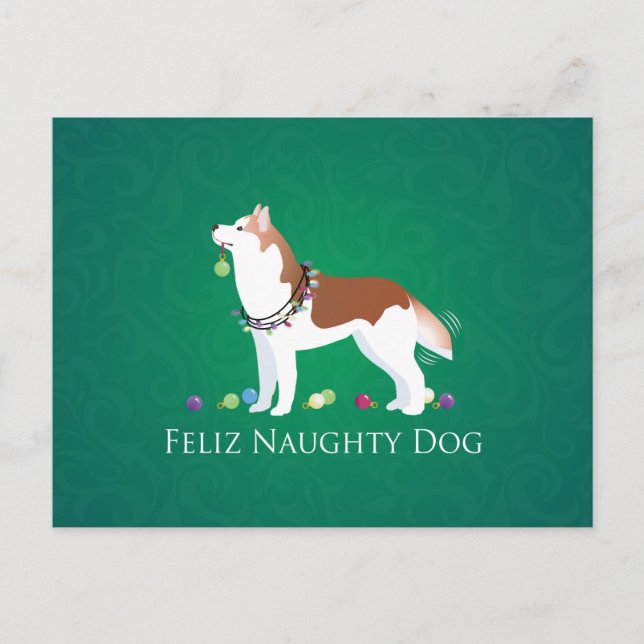 Red Siberian Husky Feliz Naughty Dog Weihnachten (Vorderseite)