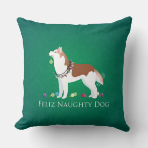 Red Siberian Husky Feliz Naughty Dog Weihnachten Kissen