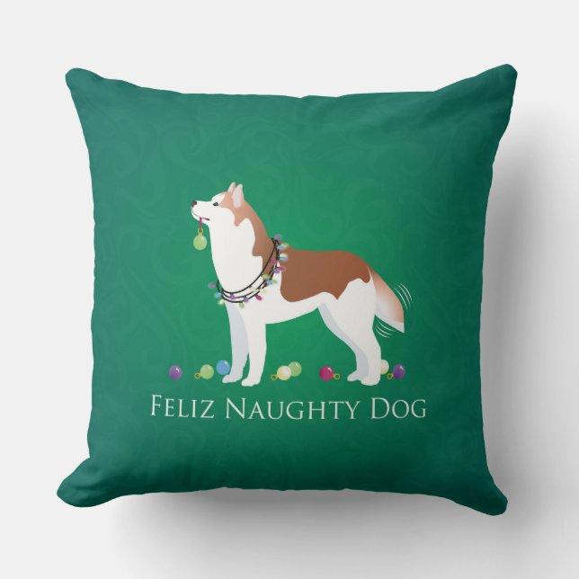 Red Siberian Husky Feliz Naughty Dog Weihnachten Kissen (Vorderseite)