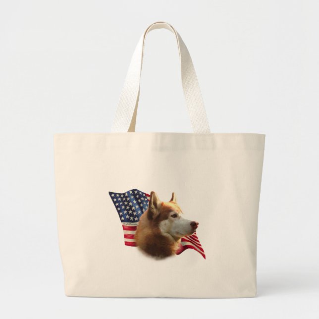 Red Siberian Husky Flag Jumbo Stoffbeutel (Vorne)