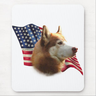 Red Siberian Husky Flag Mousepad