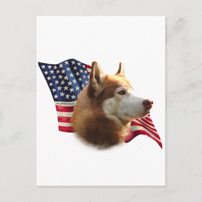 Red Siberian Husky Flag Postkarte (Vorderseite)