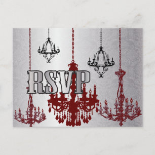 Red Silver Black Chandelier UAWG PostCard Einladungspostkarte