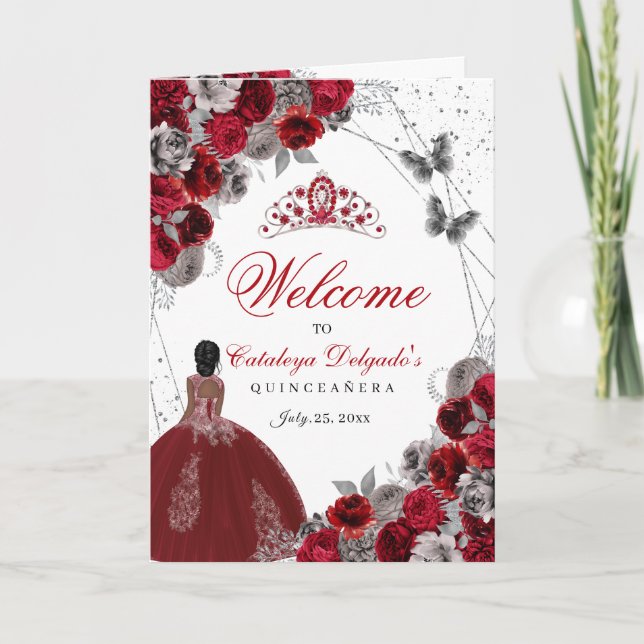 Red Silver Butterfly Quinceanera Programm (Vorderseite)