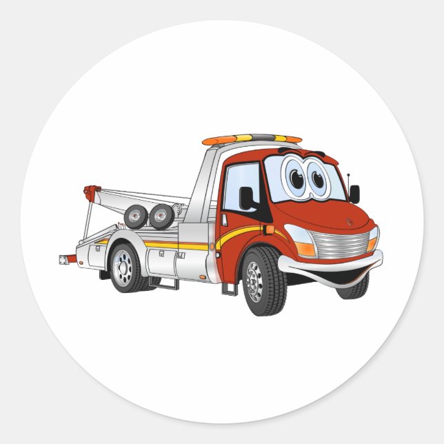 Red Silver Cartoon Tow Truck Runder Aufkleber (Vorderseite)