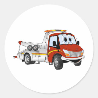 Red Silver Cartoon Tow Truck Runder Aufkleber