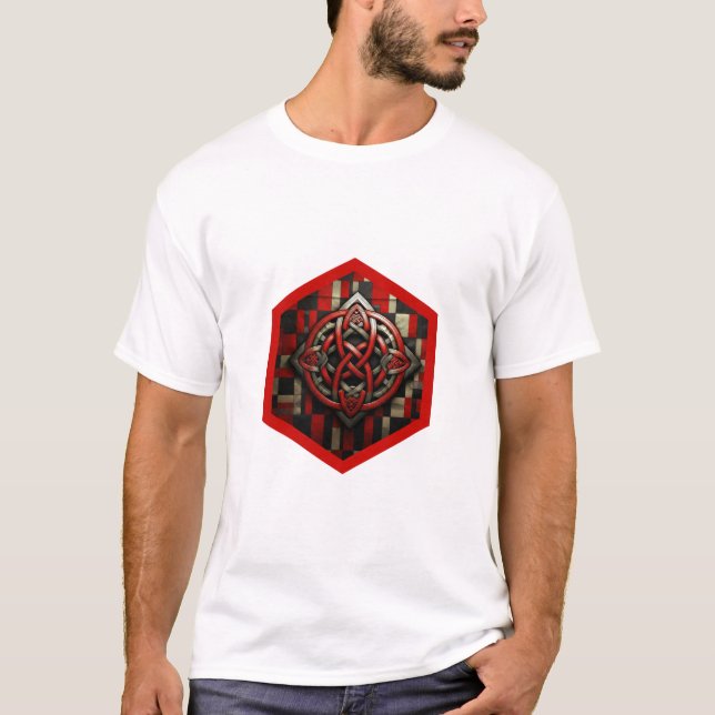 Red & Silver Celtic Knot In A Six Sided Red Frame T-Shirt (Vorderseite)