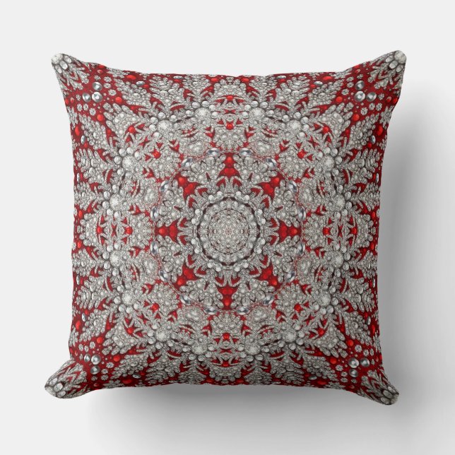Red Silver Decorative Holiday Throw Kissen (Vorderseite)