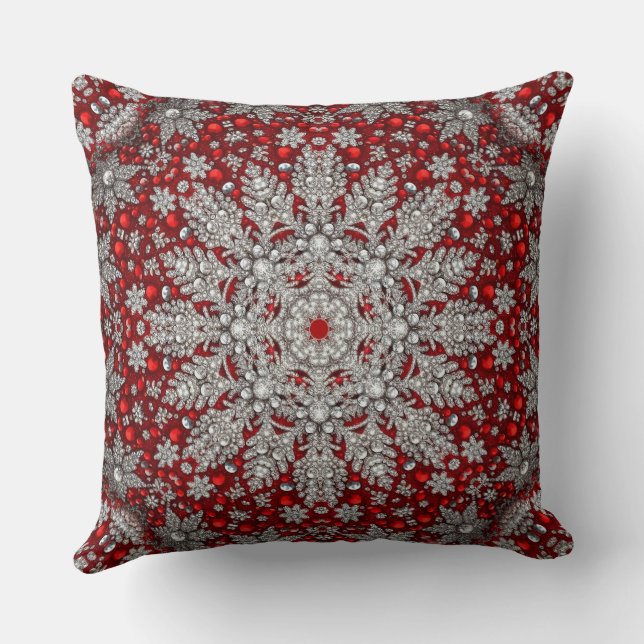 Red Silver Decorative Holiday Throw Kissen (Rückseite)