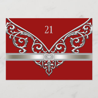 Red Silver Diamond Wirbel 21. Geburtstag Party Einladung