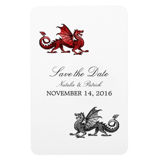 Red Silver Dragon Save the Date Magnet (Vertikal)