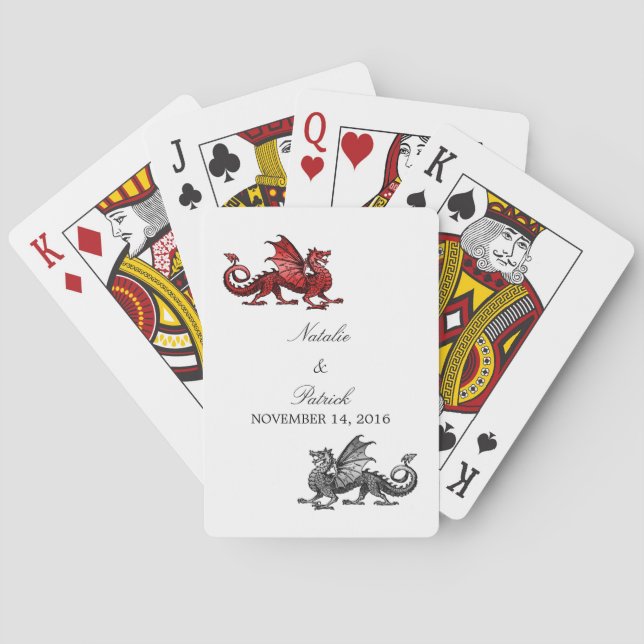 Red Silver Dragon Wedding Cards Spielkarten (Rückseite)