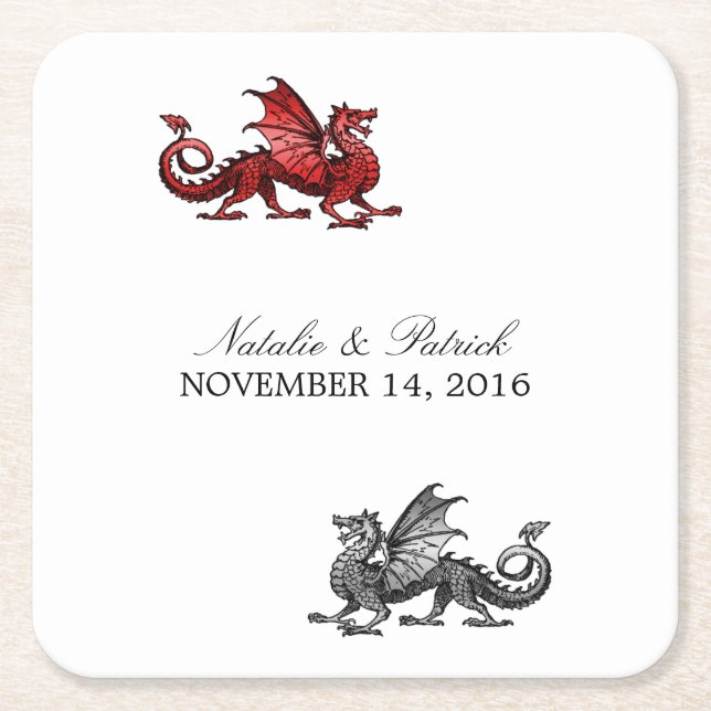Red Silver Dragon Wedding Paper Untersetzer (Vorderseite)