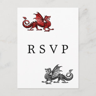 Red Silver Dragon Wedding RSVP Postcard Einladungspostkarte