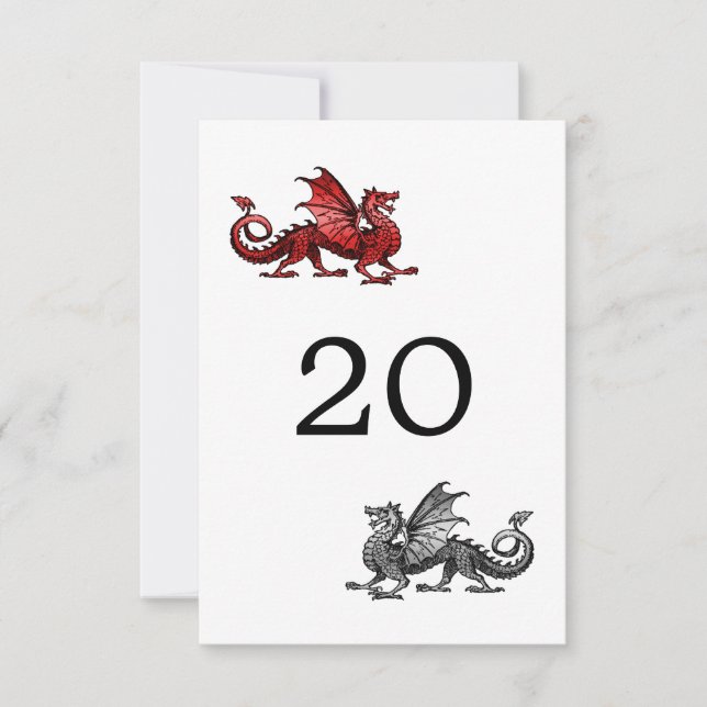 Red Silver Dragon Wedding Table Card Einladung (Vorderseite)