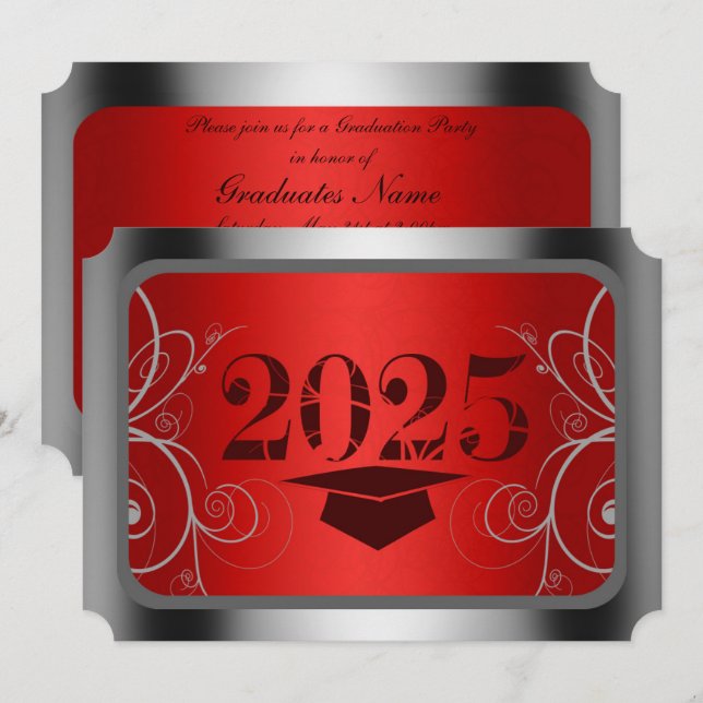 Red & Silver Frame Graduation Party Einladung (Vorne/Hinten)