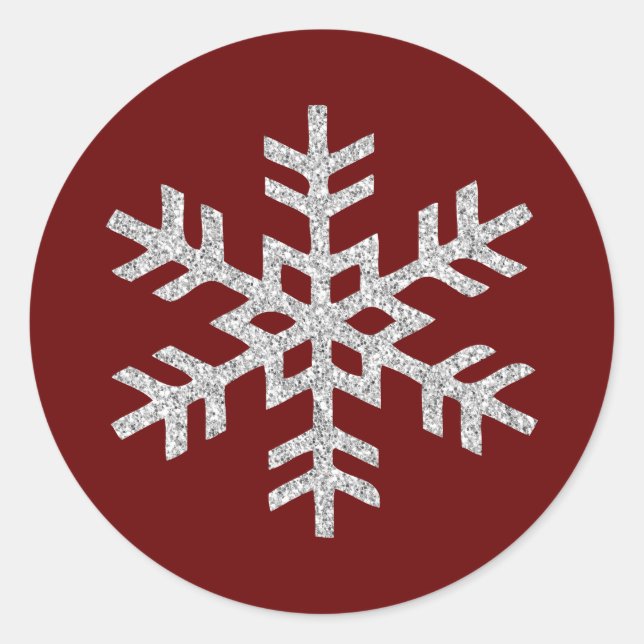 Red Silver Glitzer Sparkle Snowflake Runder Aufkleber (Vorderseite)