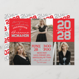 Red & Silver Gray 3 Foto Abschluss Einladung